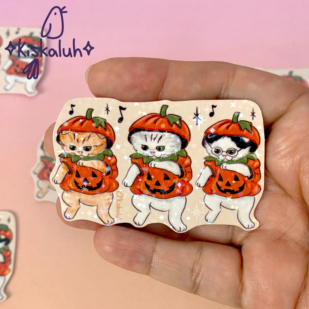 pumpkin kittens, 7cm vinyl sticker