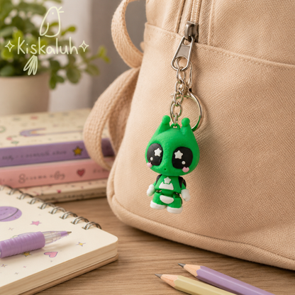 Alien Verde Kawaii con Mochilita - Llavero Flexible 3D