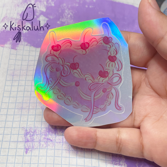 Pastel de cereza vintage, Sticker vinil 7cm, Calcomanía pegatina