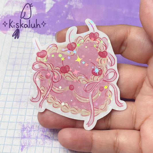 Pastel de cereza vintage, Sticker vinil 7cm, Calcomanía pegatina