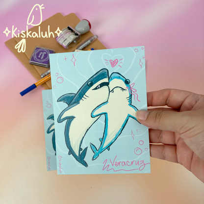 Pair of Sharks, Veracruz, Illustrated Postcard 4.25 × 5.5 in