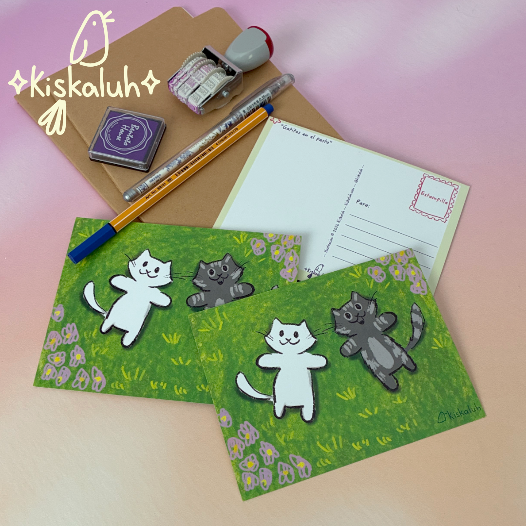 Kittens in the Grass, Illustrated Postcard 4.25 × 5.5 in