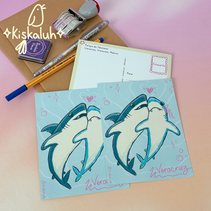 Pair of Sharks, Veracruz, Illustrated Postcard 4.25 × 5.5 in