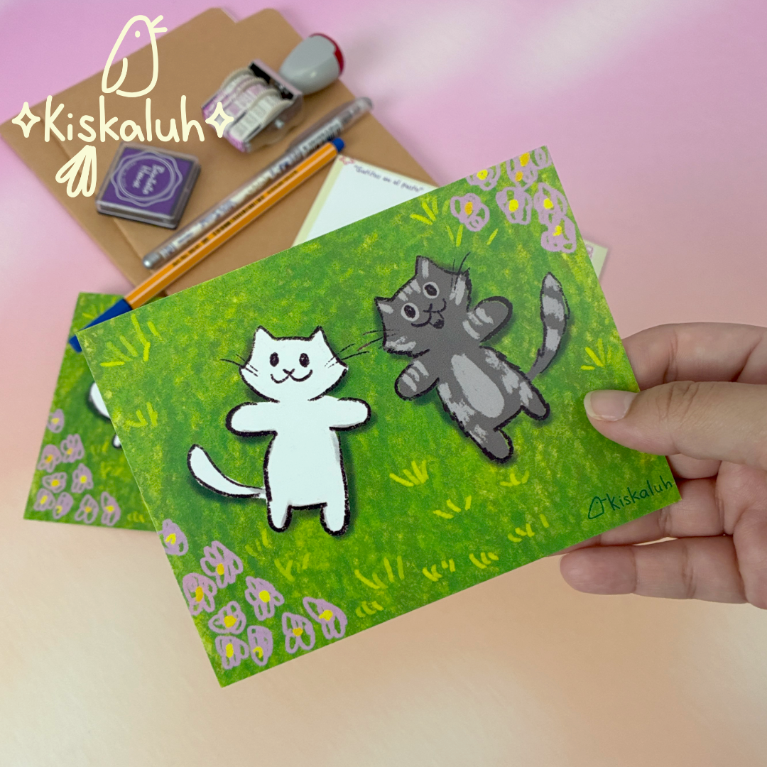 Kittens in the Grass, Illustrated Postcard 4.25 × 5.5 in