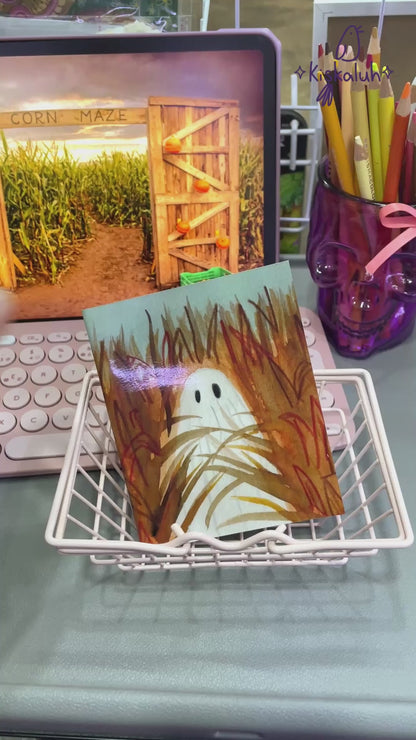 fantasma en la granja,  Libreta de bolsillo artesanal, 10x12 cm /3.9x4.7 in