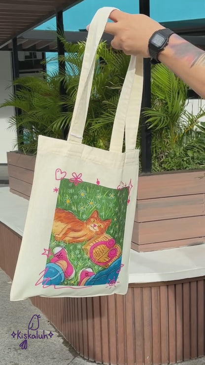 Cat and book, Tote bag, blanket bag