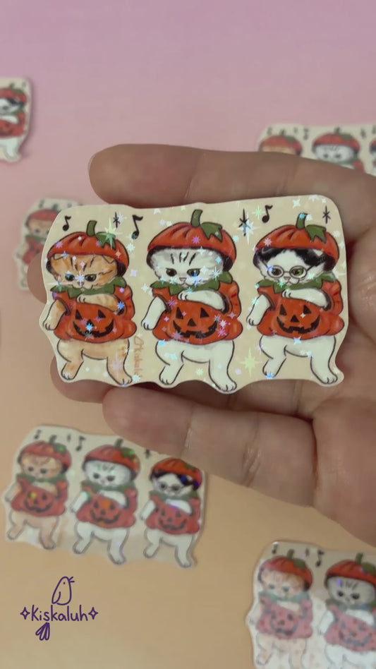 gatitos calabaza, Sticker vinil 7cm