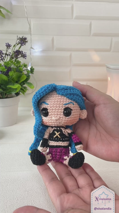 Jinx crochet doll, 10 cm/4 in, handmade amigurumi plush