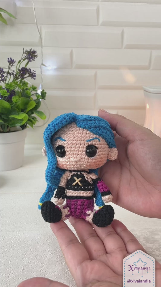 Jinx crochet doll, 10 cm/4 in, handmade amigurumi plush