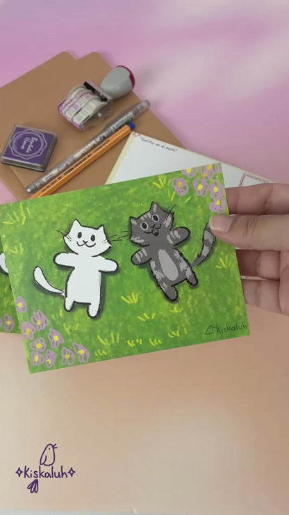 Kittens in the Grass, Illustrated Postcard 4.25 × 5.5 in
