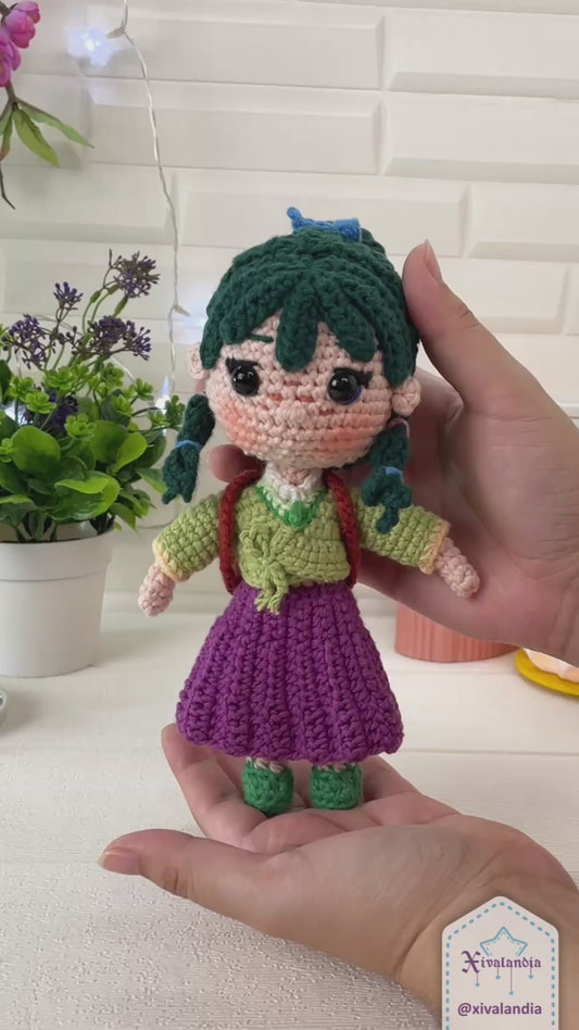 Muñeca tejida Maomao, 19 cm/7.5 pulg, crochet artesanal, peluche amigurumi, diarios de la boticaria