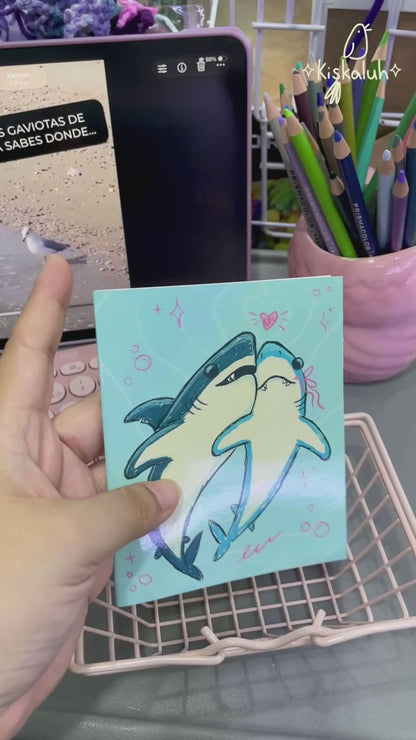 Pareja de tiburones, Libreta de bolsillo artesanal, 10x12 cm /3.9x4.7 in