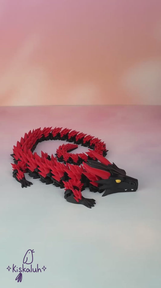 Dragón con cuernos articulado 3D, 65 cm