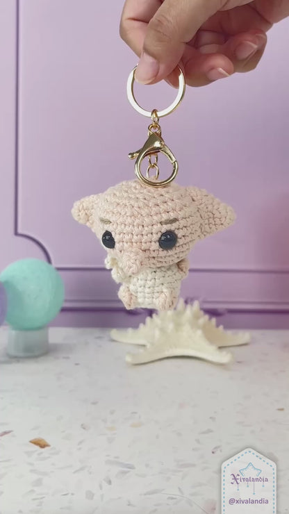 Llavero Dobby de peluche, HP bag charm, 7cm/2.5 pulg, tejido crochet artesanal, amigurumi