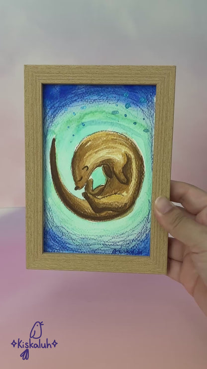 Nutria círculo, Arte 4x6pulg. sobre papel, pintado a mano