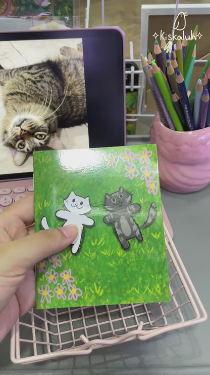 Gatos en el pasto, Libreta de bolsillo artesanal, 10x12 cm /3.9x4.7 in