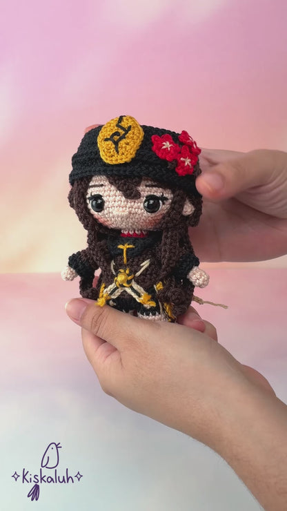 Hu Tao de Genshin Impact, Muñeca tejida crochet, Amigurumi, 16 cm