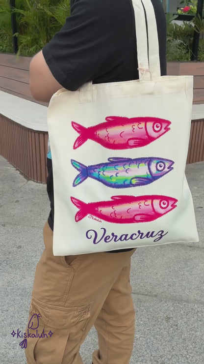 Sardinas Rosa y morado Veracruz, Tote bag, bolsa de manta