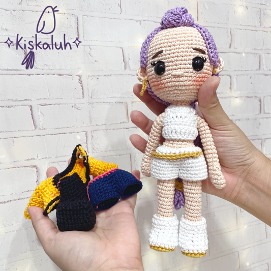 Rumi, Muñeca tejida amigurumi, Kpop demon hunters, crochet artesanal