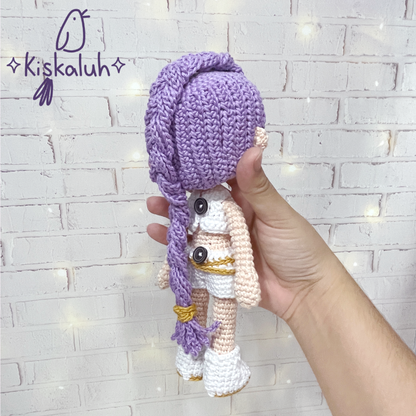 Rumi, Muñeca tejida amigurumi, Kpop demon hunters, crochet artesanal