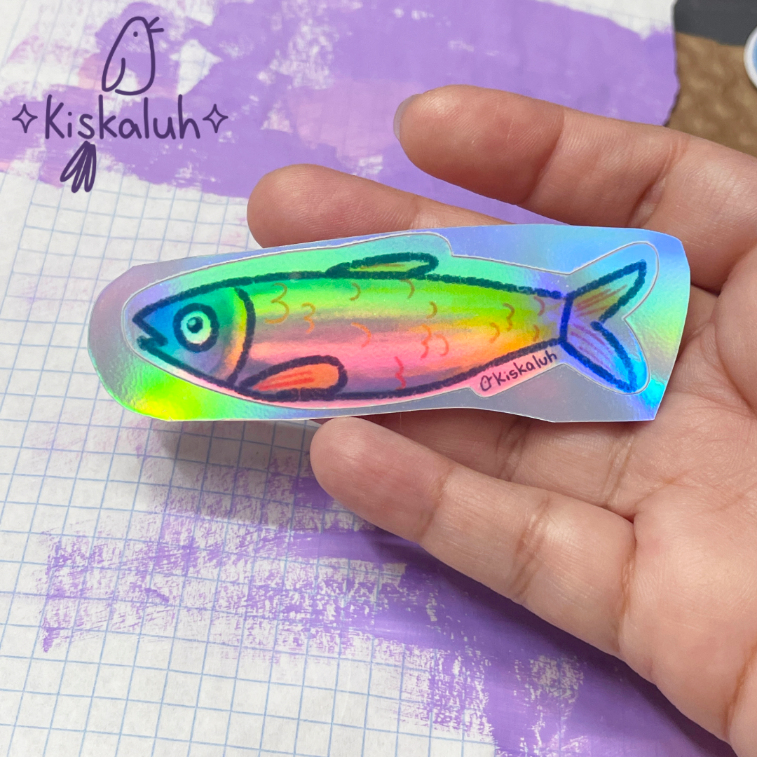 Pez Sardina, Sticker vinil 7cm, Calcomanía pegatina