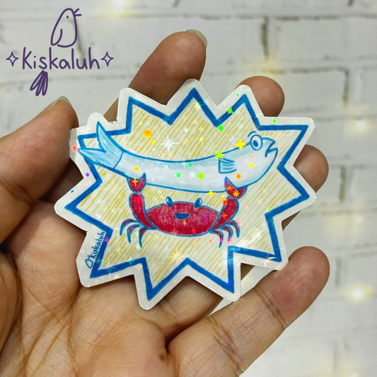 cangrejo y pez, Sticker vinil 7cm, Calcomanía pegatina