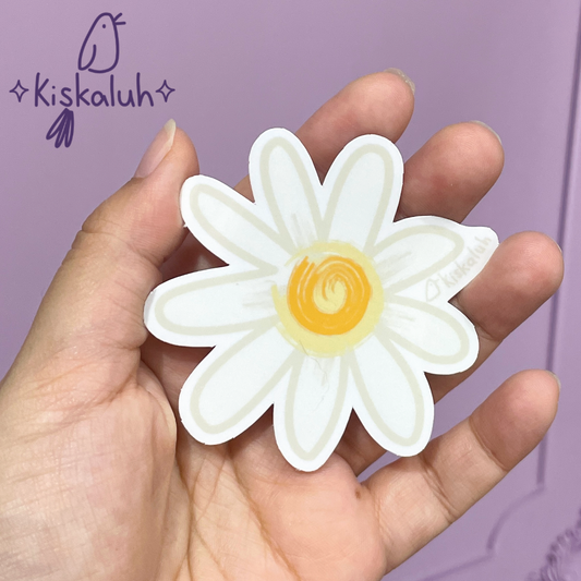 flor margarita blanca, Sticker vinil 7cm, Calcomanía pegatina