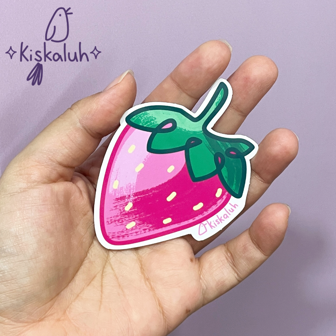 fresa rosa, Sticker vinil 7cm, Calcomanía pegatina