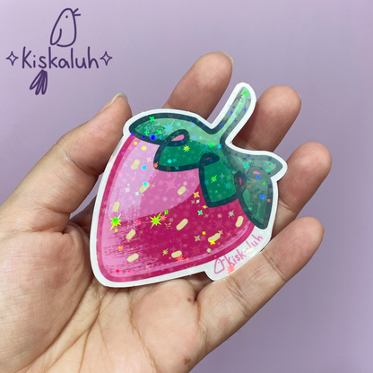 fresa rosa, Sticker vinil 7cm, Calcomanía pegatina