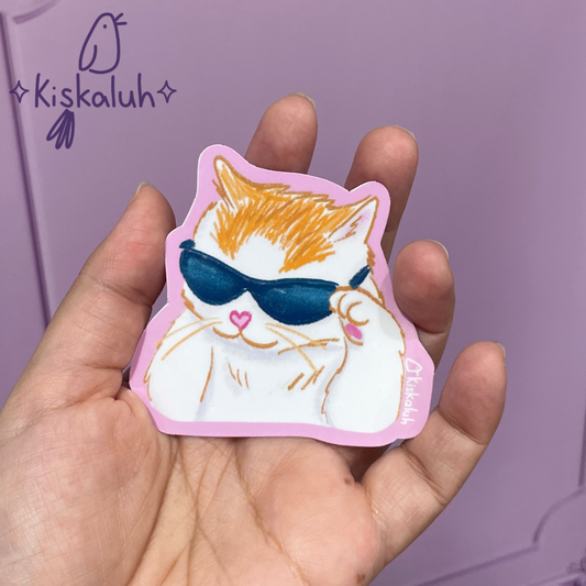 Gato con lentes, Sticker vinil 7cm, Calcomanía pegatina
