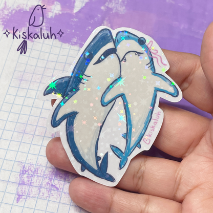 Pareja de tiburones, Sticker vinil 7cm, Calcomanía pegatina