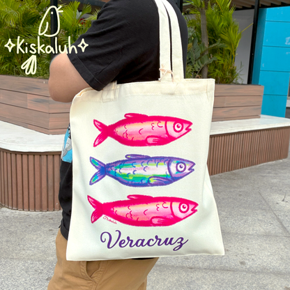 Sardinas Rosa y morado Veracruz, Tote bag, bolsa de manta
