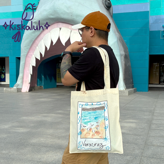 Gaviotas en la playa de Veracruz, Tote bag, bolsa de manta