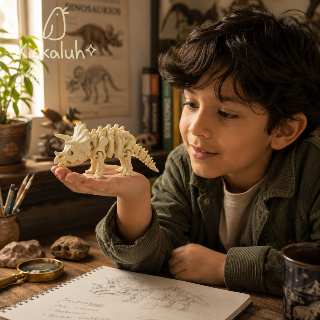 Triceratops esqueleto, dinosaurio articulado 3D, 10 cm