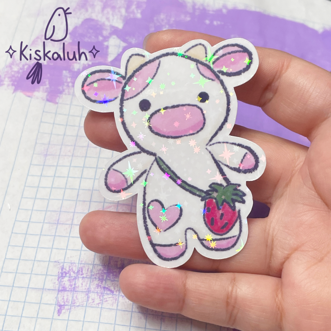 Strawberry Cow, Vinyl Sticker, 7cm / 2.75 in Decal Sticker