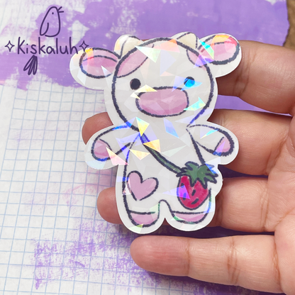 Strawberry Cow, Vinyl Sticker, 7cm / 2.75 in Decal Sticker
