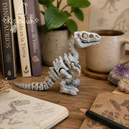 Velociraptor esqueleto, dinosaurio articulado 3D, 8 cm