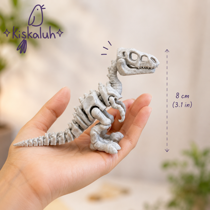 Velociraptor esqueleto, dinosaurio articulado 3D, 8 cm