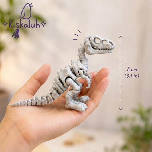 Velociraptor esqueleto, dinosaurio articulado 3D, 8 cm