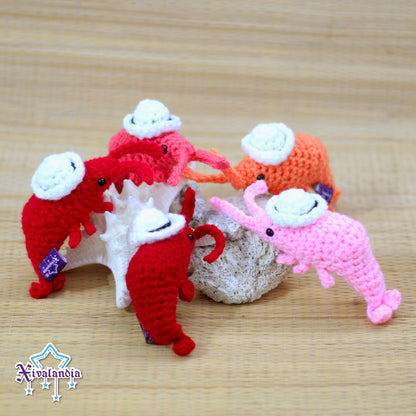 Llavero mini Camarón Jarocho 8cm, tejido crochet artesanal, amigurumi