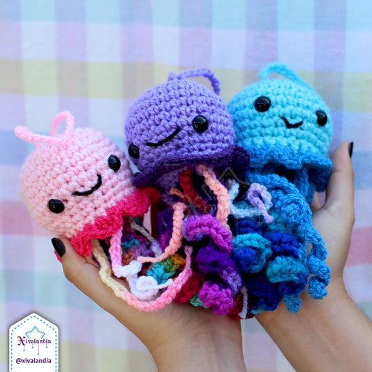 Jellyfish plushy keychain - 6 in/15cm - crochet amigurumi