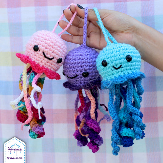 Jellyfish plushy keychain - 6 in/15cm - crochet amigurumi