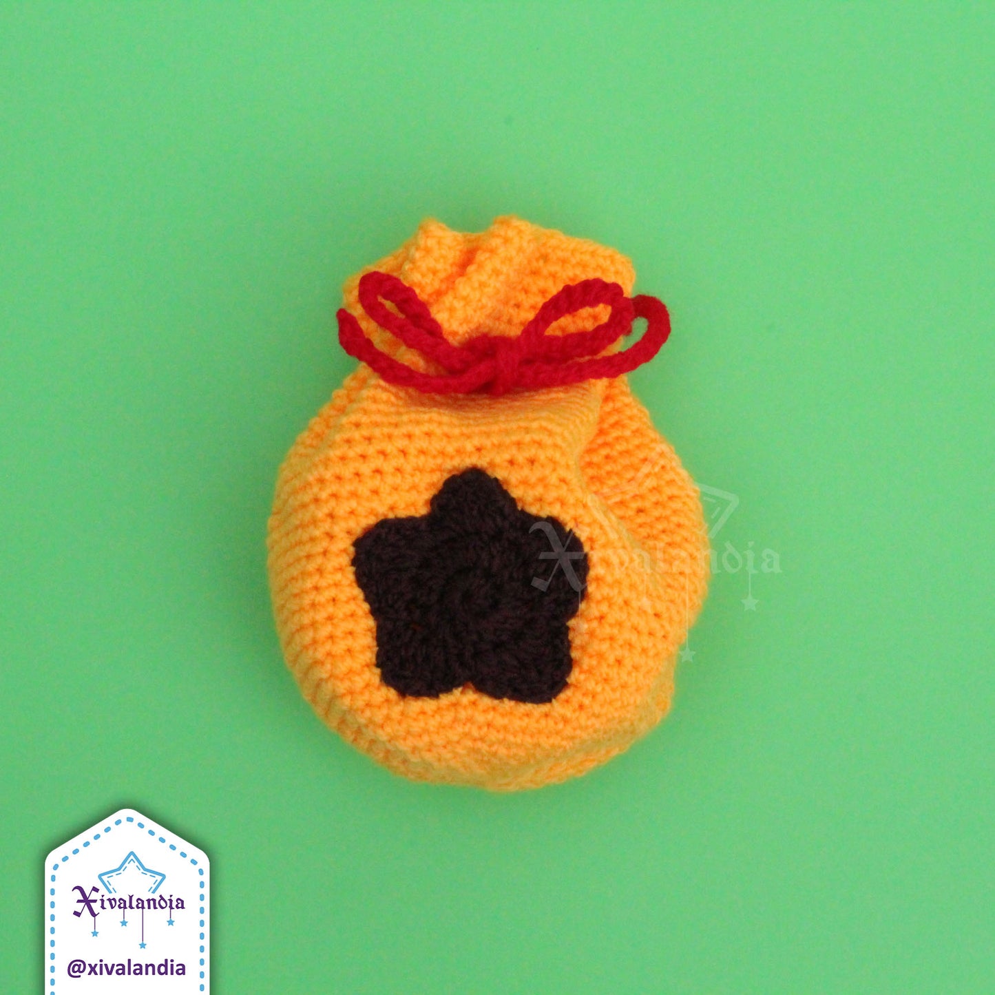 Bolsa de bayas, bell bag animal Crossing amarilla 15cm, tejido crochet artesanal