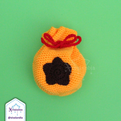 Bolsa de bayas, bell bag animal Crossing amarilla 15cm, tejido crochet artesanal