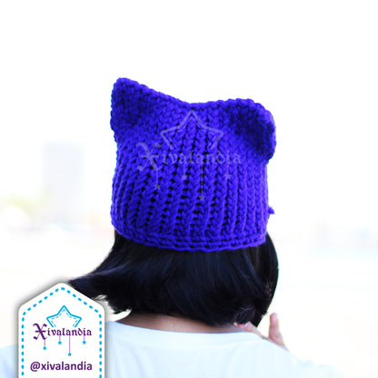 Gorro orejas de gato, tejido artesanal, joven y adulto, Unitalla