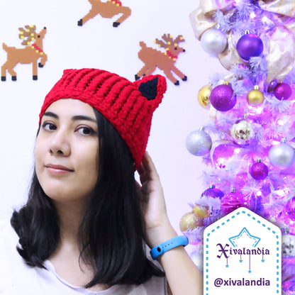 Gorro orejas de gato, tejido artesanal, joven y adulto, Unitalla