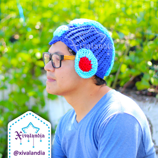Megaman hat beanie, blue, handmade
