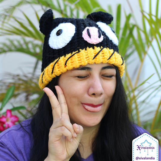 Pchan hat beanie, handmade, Ranma 1/2 P-chan Pechan, black pig