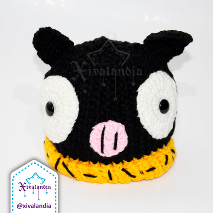 Gorro pchan de ranma, tejido artesanal, joven y adulto, cerdito pechan, color negro, Unitalla