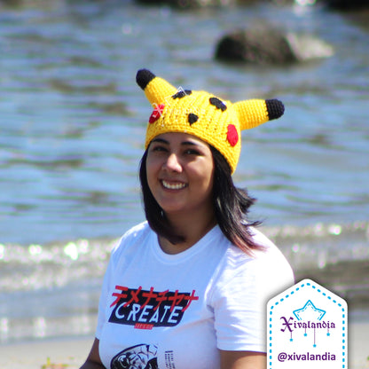 Gorro Pikachu de Pokemon, amarillo, tejido artesanal, joven y adulto, Unitalla